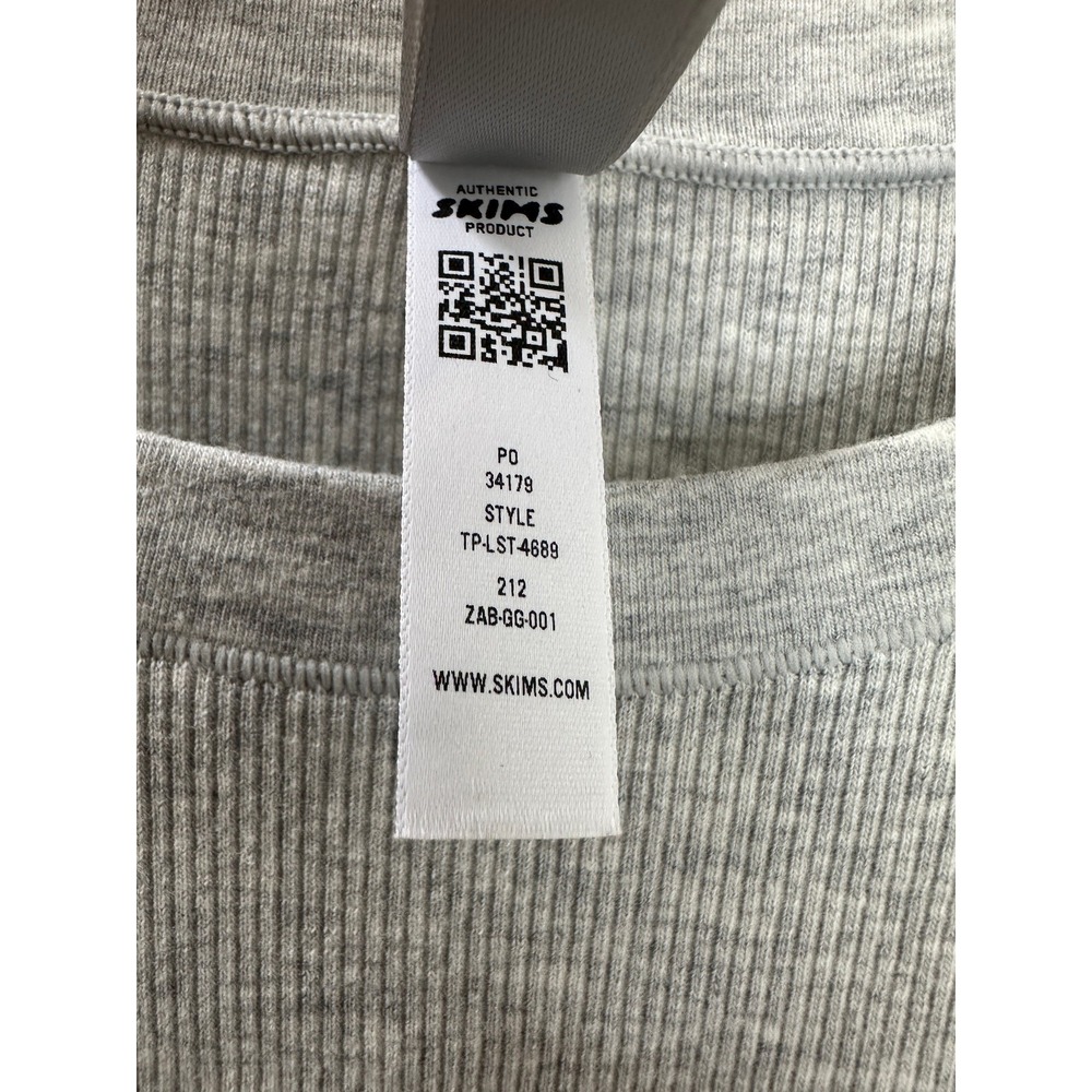 SKIMS Ribbed Cotton Blend Crew Neck Long Sleeve Large Top Light Heather Gray - Picture 8 of 12
